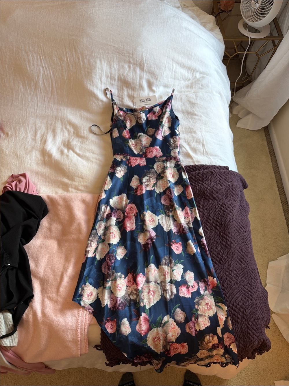 Cath Kidston Navy Floral Midi Dress with Pink and Cream Roses